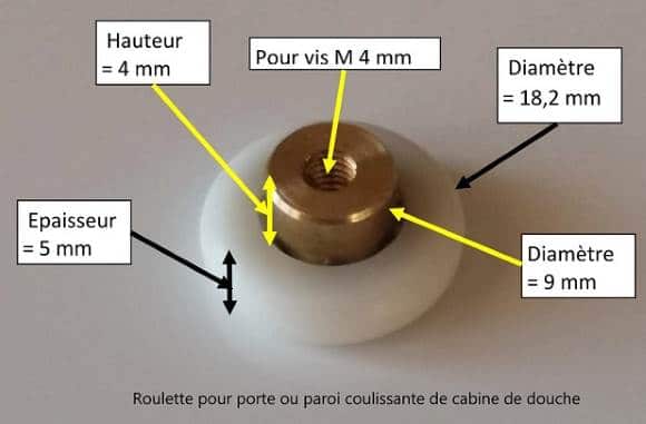 1/ Roulette pour glissière de porte de douche, cabine