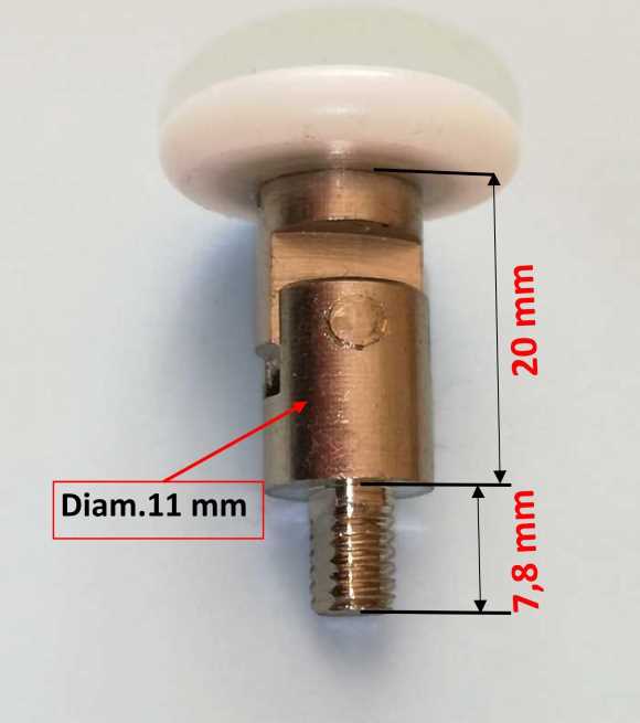 1 / Roulette porte de douche à axe articulé pour cabine