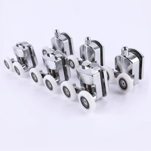 Roulette double de porte de douche coulissante, roulement de porte de douche de remplacement Ensemble de roulettes de porte de douche double 4 pièces en haut, 4 pièces en bas Rouleau de porte de douche facile à installer Convient à la plupart des cabines de douche