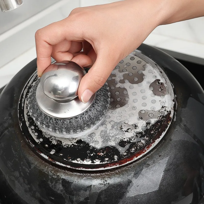 Brosse de cuisine en acier inoxydable avec boule de fil