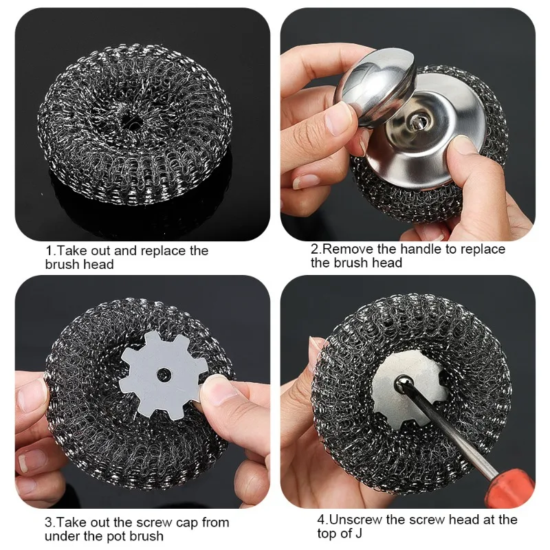 Brosse de cuisine en acier inoxydable avec boule de fil